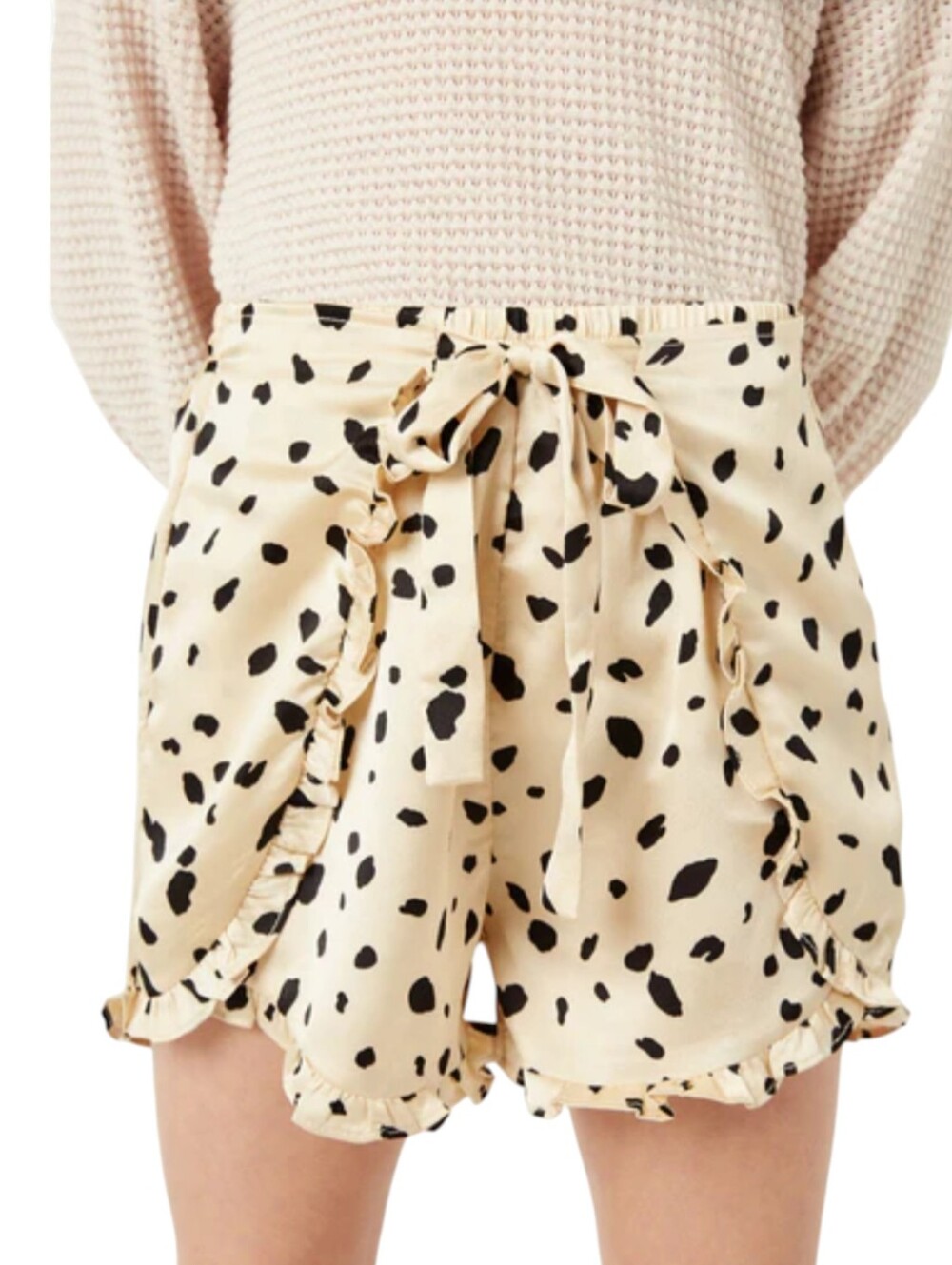 New Hayden Cream Leopard Printed Ruffle Satin Tie-Waist Shorts NWT Sz XS
